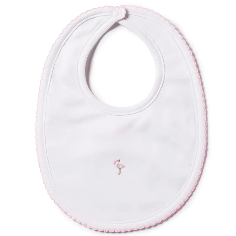 Baby girls embroidered bib - Stork pink-Layette-Lyda Baby-Blue Almonds-London-South Kensington