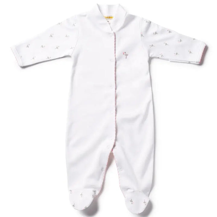 Girls babygrow - Stork pink-Layette-Lyda Baby-Blue Almonds-London-South Kensington