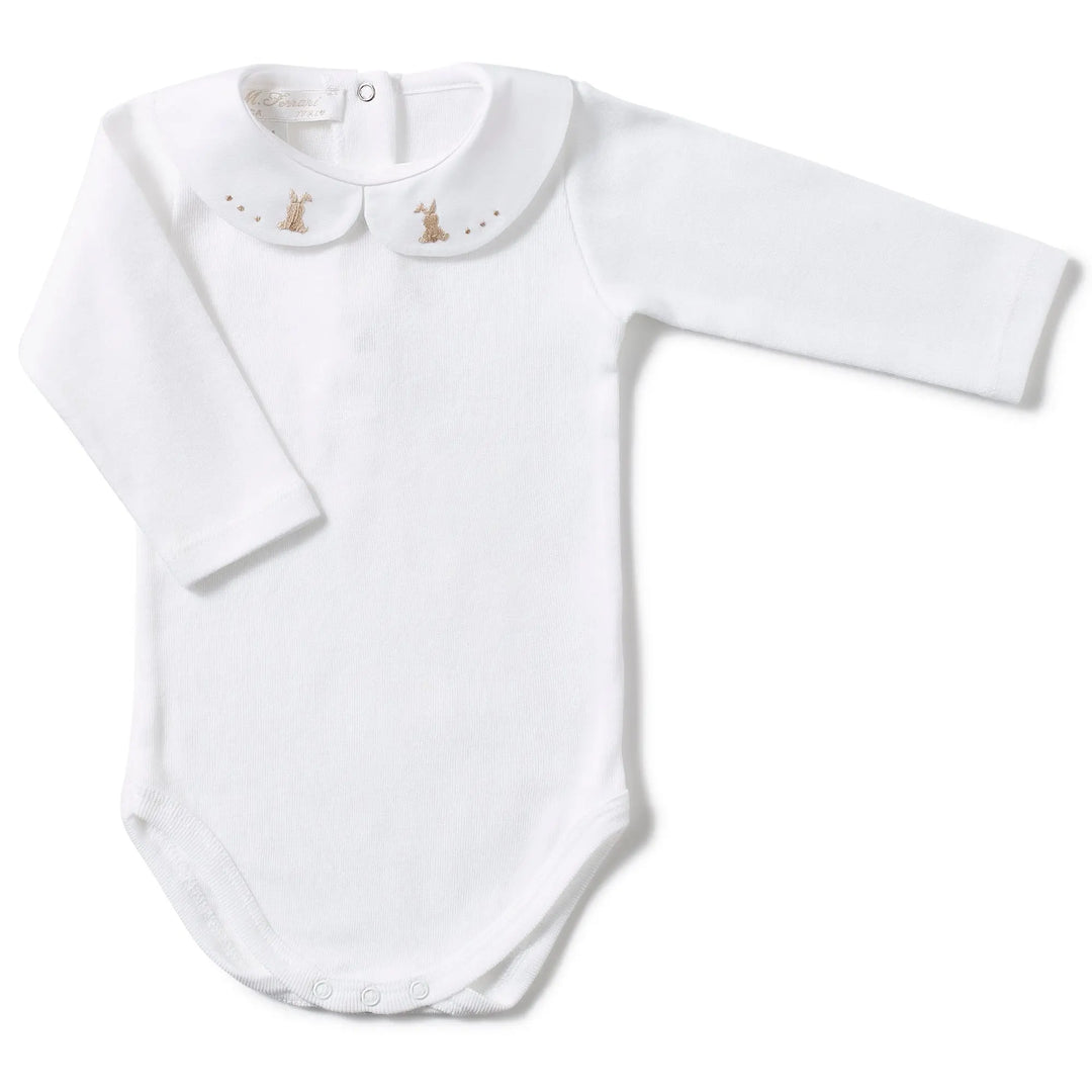 Long- sleeve body embroidered bunny beige-Layette-Ferrari Mariella-Blue Almonds-London-South Kensington