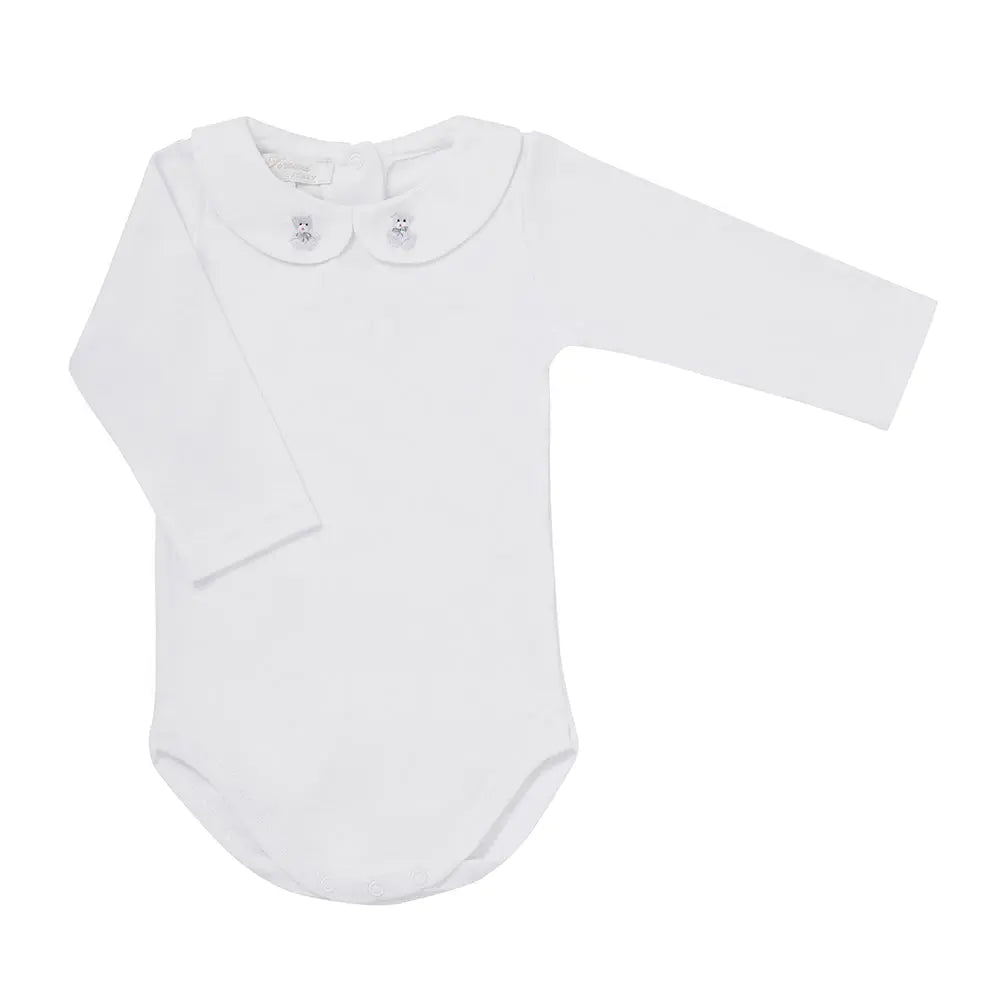 Long- sleeve body embroidered teddy grey-Layette-Ferrari Mariella-Blue Almonds-London-South Kensington