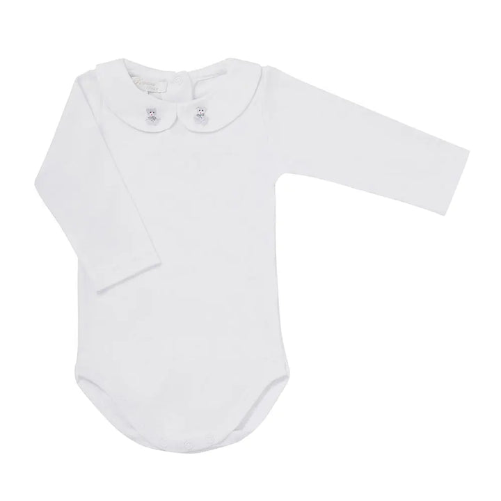 Long- sleeve body embroidered teddy grey-Layette-Ferrari Mariella-Blue Almonds-London-South Kensington