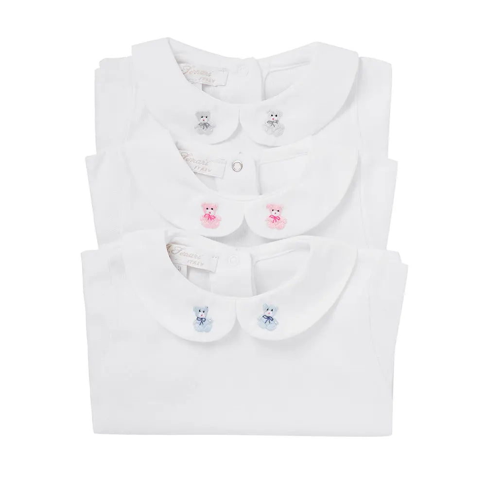 Long- sleeve body embroidered teddy grey-Layette-Ferrari Mariella-Blue Almonds-London-South Kensington
