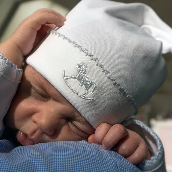Signature rocking horse bib blue-Layette-Blue Almonds x Kissy Kissy-Blue Almonds-London-South Kensington
