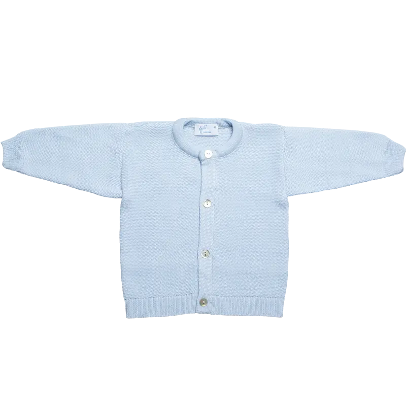 Classic Merino Wool Round-neck Cardigan - Blue-Little outfits-Frilo-Blue Almonds-London-South Kensington