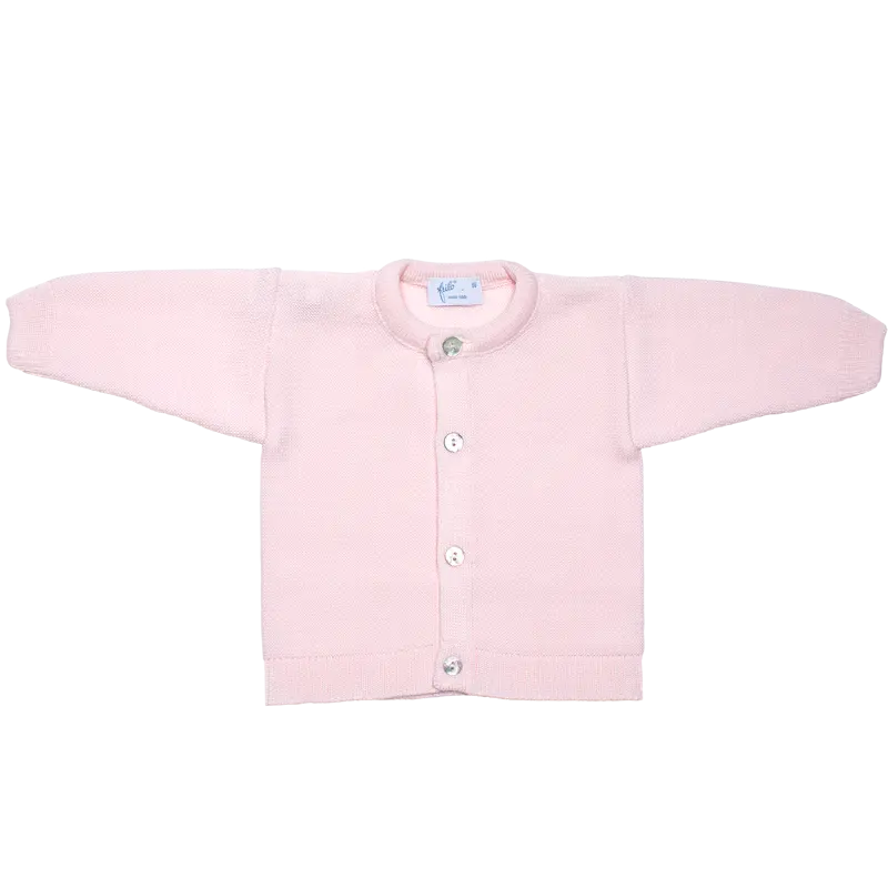 Classic Merino Wool Round-neck Cardigan - Pink-Little outfits-Frilo-Blue Almonds-London-South Kensington