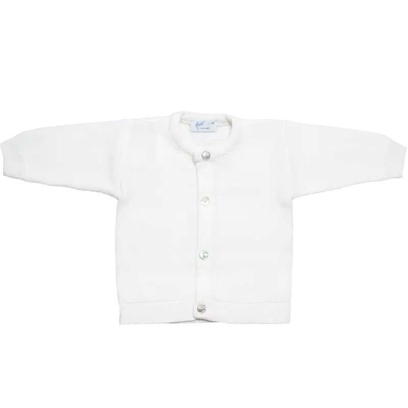 Classic Merino Wool Round-neck Cardigan - Off White-Little outfits-Frilo-Blue Almonds-London-South Kensington