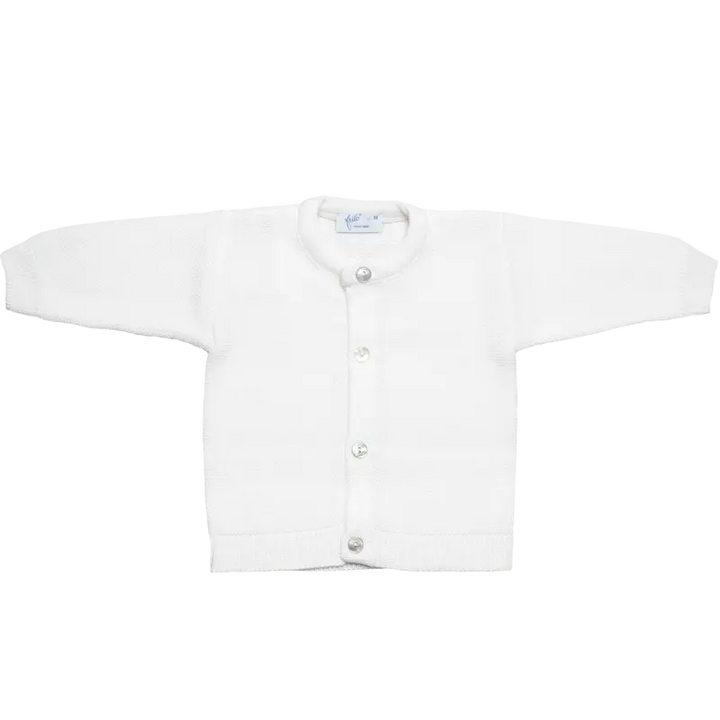 Classic Merino Wool Round-neck Cardigan - Off White-Little outfits-Frilo-Blue Almonds-London-South Kensington