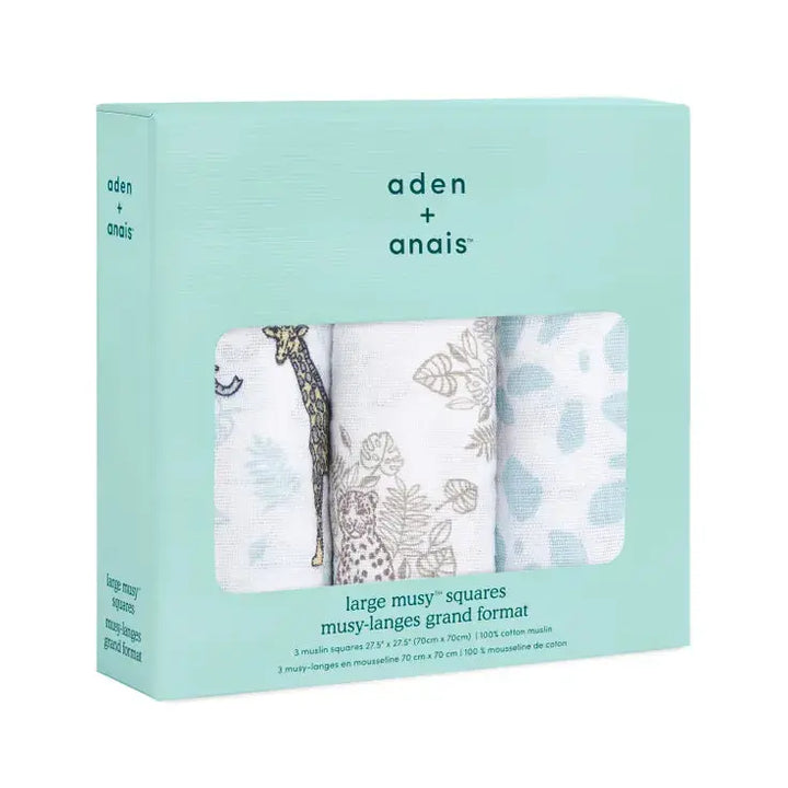 Musy 3-pack "jungle"-Muslins & bibs-aden + anais-Blue Almonds-London-South Kensington