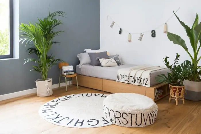 Pouffe "ABC" natural - black-Nursery & Beyond-Lorena Canals-Blue Almonds-London-South Kensington