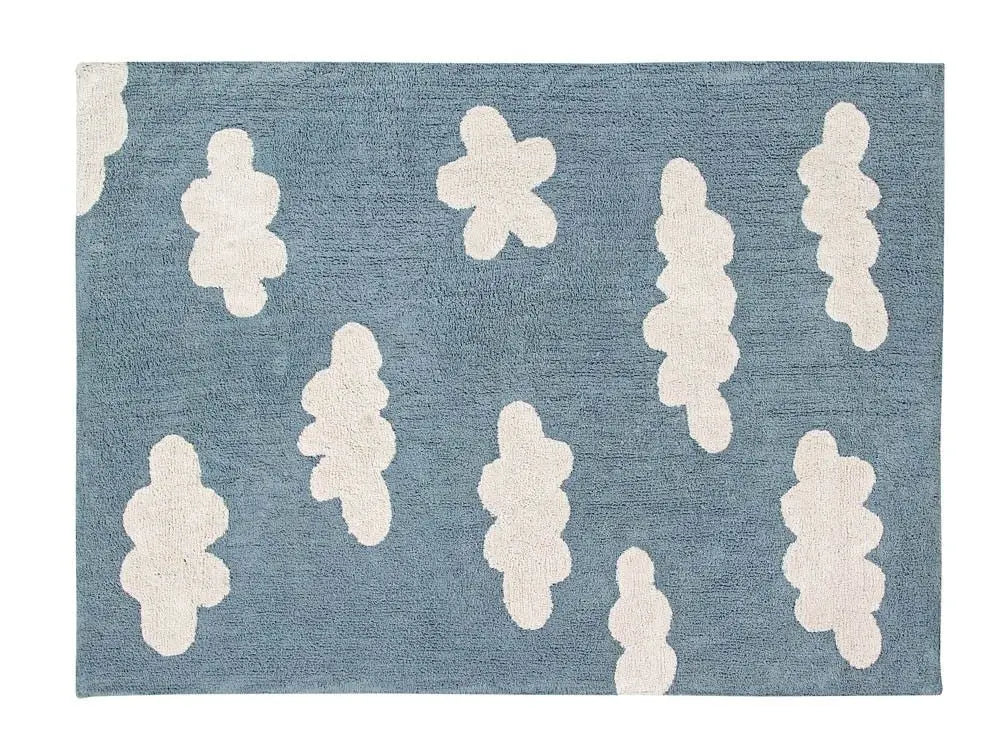 Washable cotton rug "clouds" vintage blue-Nursery & Beyond-Lorena Canals-Blue Almonds-London-South Kensington