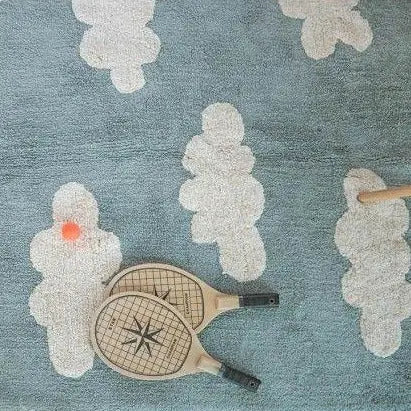 Washable cotton rug "clouds" vintage blue-Nursery & Beyond-Lorena Canals-Blue Almonds-London-South Kensington