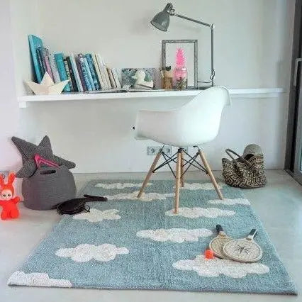 Washable cotton rug "clouds" vintage blue-Nursery & Beyond-Lorena Canals-Blue Almonds-London-South Kensington
