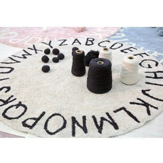 Washable cotton rug "round ABC" natural - black-Nursery & Beyond-Lorena Canals-Blue Almonds-London-South Kensington