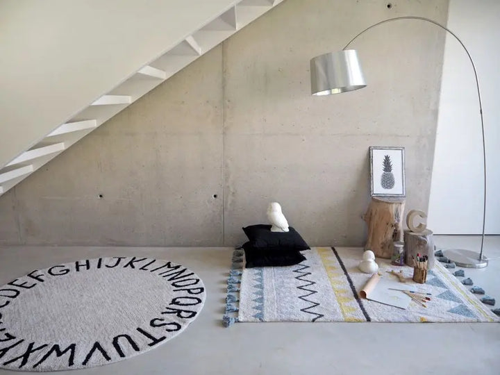 Washable cotton rug "round ABC" natural - black-Nursery & Beyond-Lorena Canals-Blue Almonds-London-South Kensington