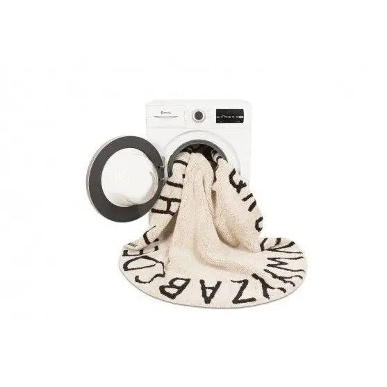 Washable cotton rug "round ABC" natural - black-Nursery & Beyond-Lorena Canals-Blue Almonds-London-South Kensington