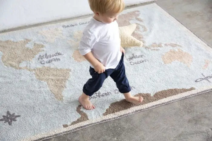 Washable cotton rug "vintage map"-Nursery & Beyond-Lorena Canals-Blue Almonds-London-South Kensington