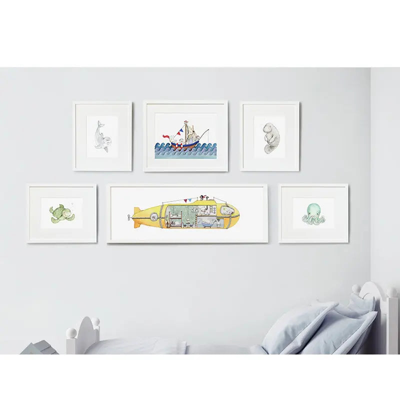 Picture set of 6 "ocean expedition"-Nursery art-Daisy & Bump-Blue Almonds-London-South Kensington