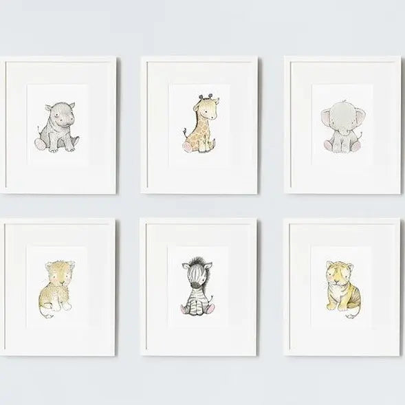 Picture set of 6 "safari babies"-Nursery art-Daisy & Bump-Blue Almonds-London-South Kensington
