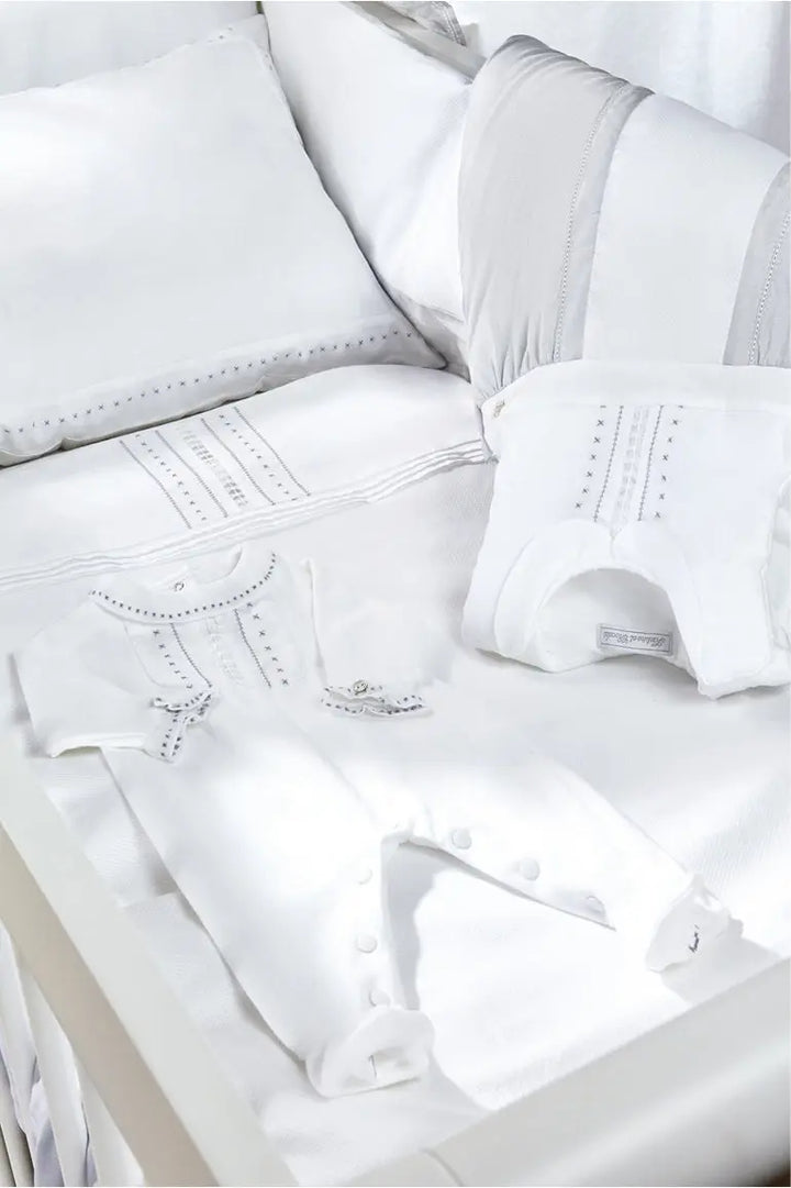 Cotbed linen set "songe"grey-Towels & bedlinen-Tartine et Chocolat-Blue Almonds-London-South Kensington