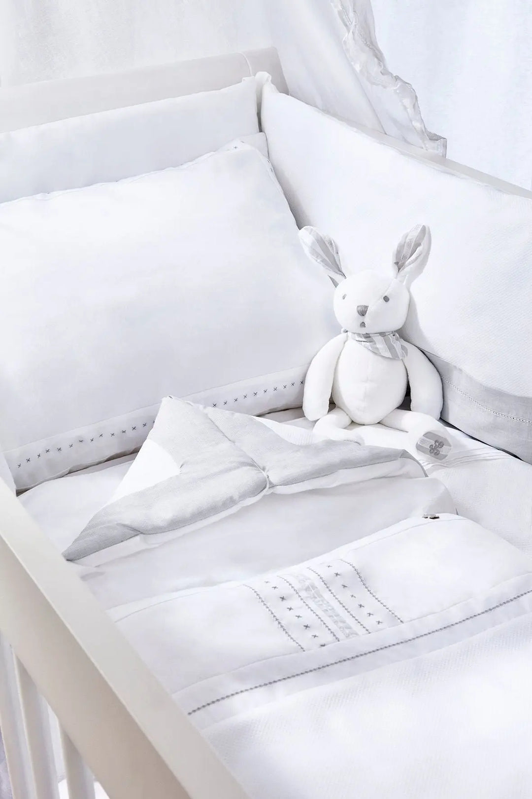 Cotbed linen set "songe"grey-Towels & bedlinen-Tartine et Chocolat-Blue Almonds-London-South Kensington