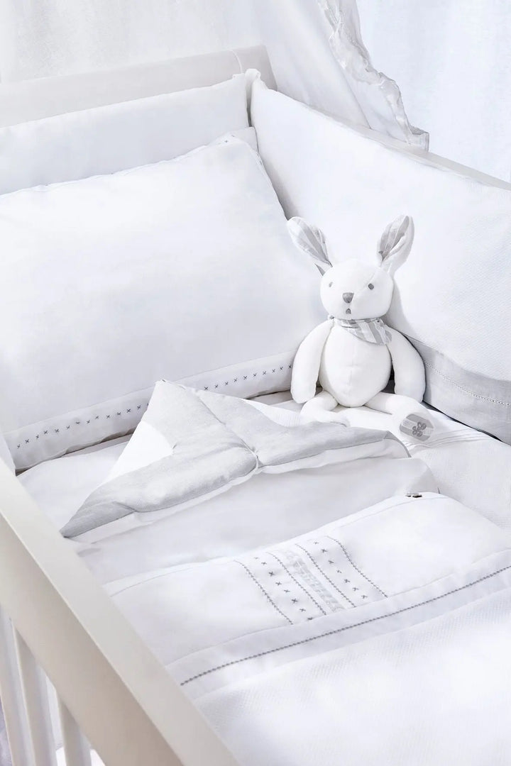 Cotbed linen set "songe"grey-Towels & bedlinen-Tartine et Chocolat-Blue Almonds-London-South Kensington