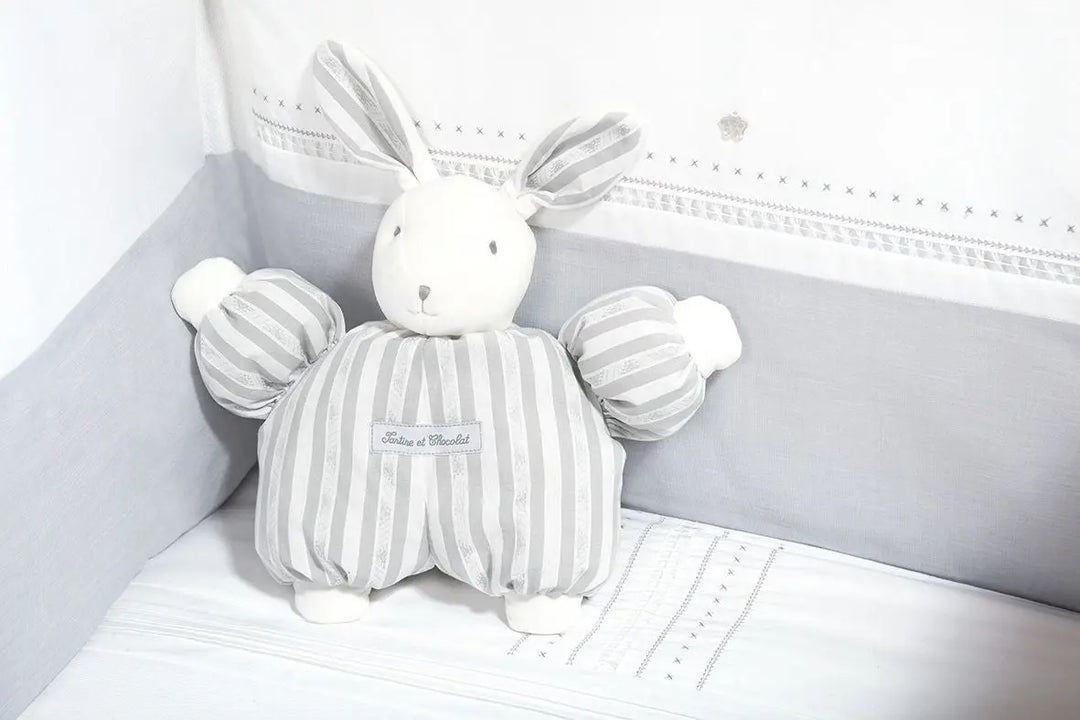 Cotbed linen set "songe"grey-Towels & bedlinen-Tartine et Chocolat-Blue Almonds-London-South Kensington