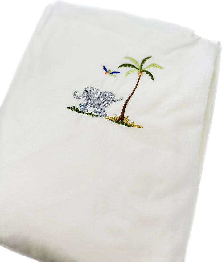 Cotbed fitted sheet "safari" white-Towels & bedlinen-Gordonsbury-Blue Almonds-London-South Kensington