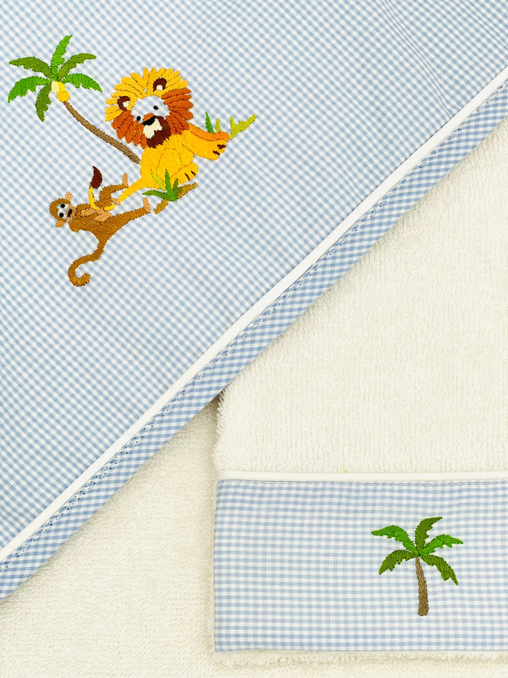 Hooded towel & mitt "safari" blue-Towels & bedlinen-Gordonsbury-Blue Almonds-London-South Kensington