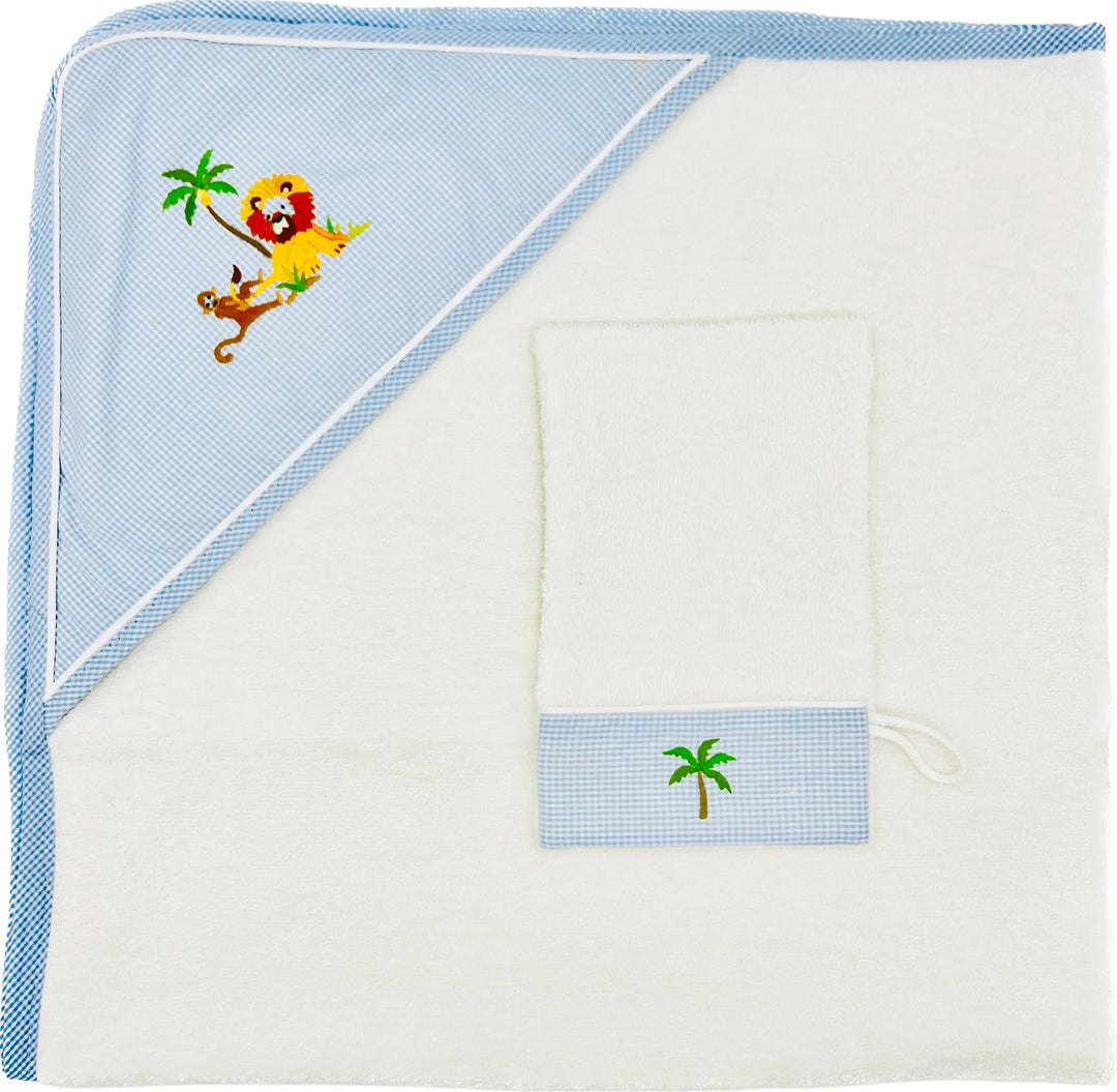 Hooded towel & mitt "safari" blue-Towels & bedlinen-Gordonsbury-Blue Almonds-London-South Kensington