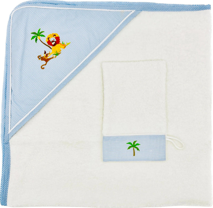 Hooded towel & mitt "safari" blue-Towels & bedlinen-Gordonsbury-Blue Almonds-London-South Kensington