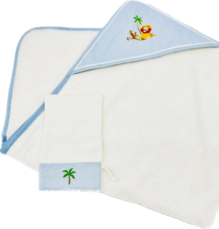 Hooded towel & mitt "safari" blue-Towels & bedlinen-Gordonsbury-Blue Almonds-London-South Kensington