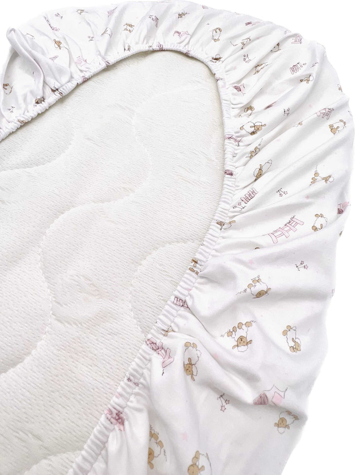 Moses basket fitted sheet - Sheep pink-Towels & bedlinen-Lyda Baby-Blue Almonds-London-South Kensington